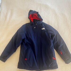 The North Face Kids Navy Ski and Snowboard Jacket with Red Interior